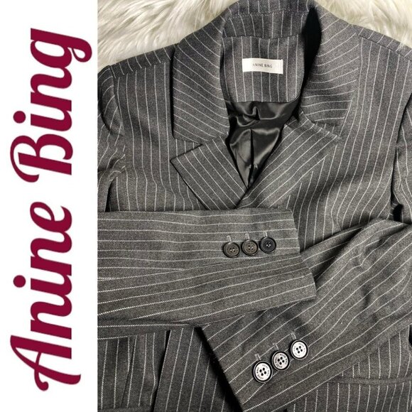 ANINE BING Becky Gray Pinstriped Blazer Double Breasted Menswear, Size 6 - Picture 8 of 15